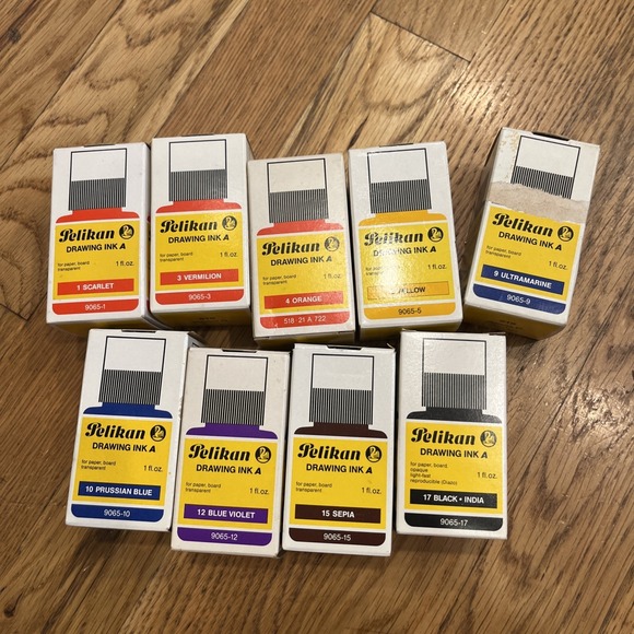 Pelikan Other - Vintage Pelikan Drawing Ink 1 fl. oz. 30 ml Lot MPN 518- Scarlet Ultramarine Etc